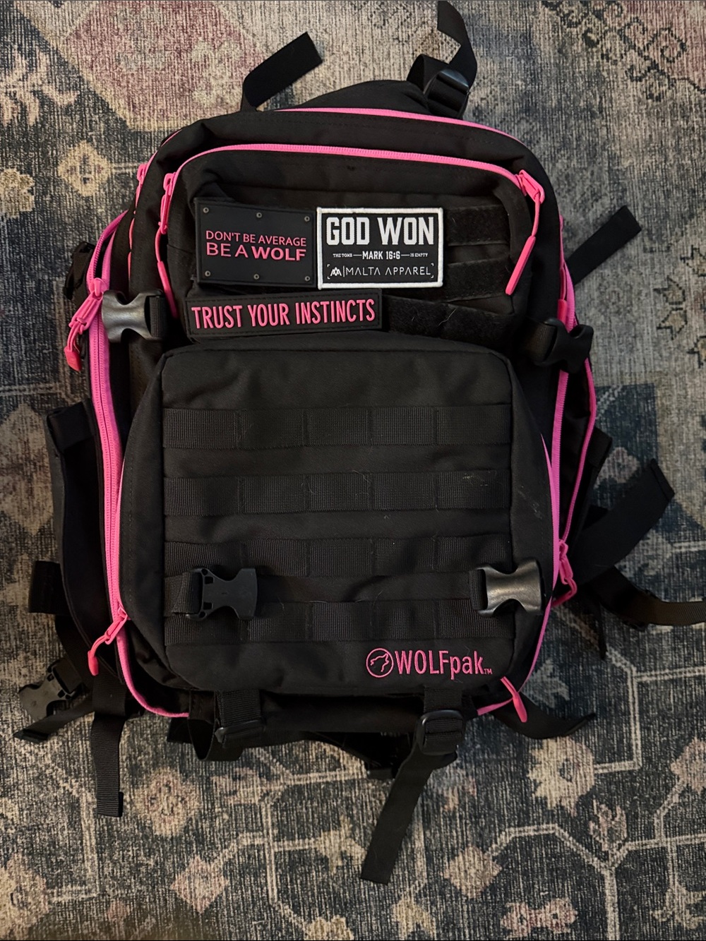 WOLFpak Black Backpack with Pink Accents